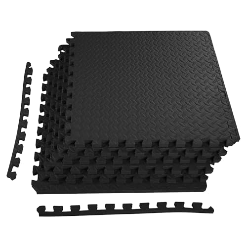 1" Thick EVA Interlocking Foam Gym Flooring Mat, 6 Tiles, Black M5857