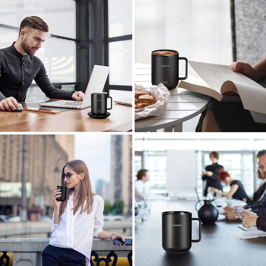 Temperature Control Smart Mug with Lid, Self Heating Coffee Mug 10 oz, LED Display P632771