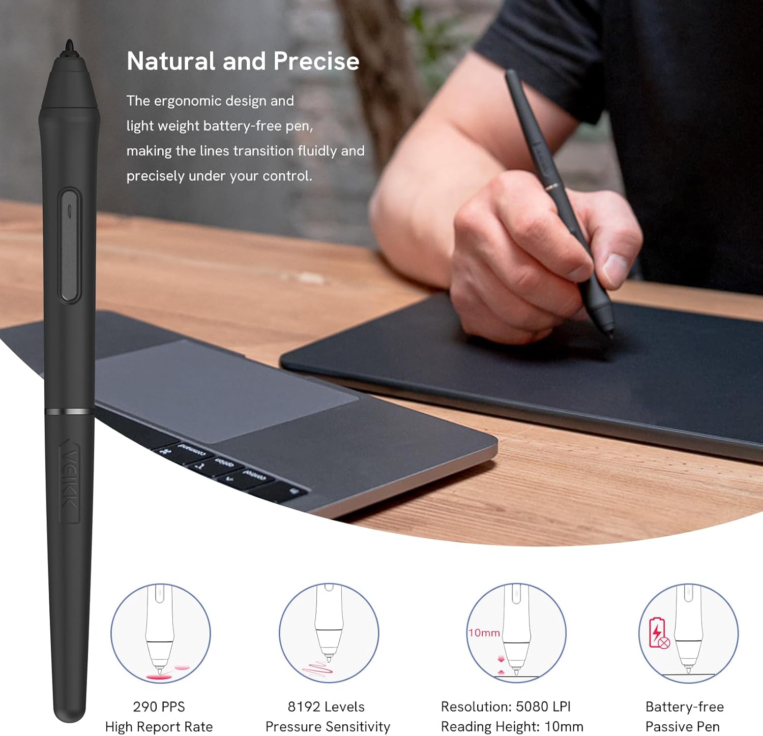 10 x 6 Inch Graphics Drawing Tablet with 8 Shortcut Keys, 8192 Levels Tilt Support P8103