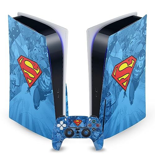 Head Case Designs Officially Licensed Superman DC Comics Character Collage Logos and Comic Book Vinyl Faceplate Sticker Gaming Skin Decal Cover Compatible with PS5 Disc Console & DualSense