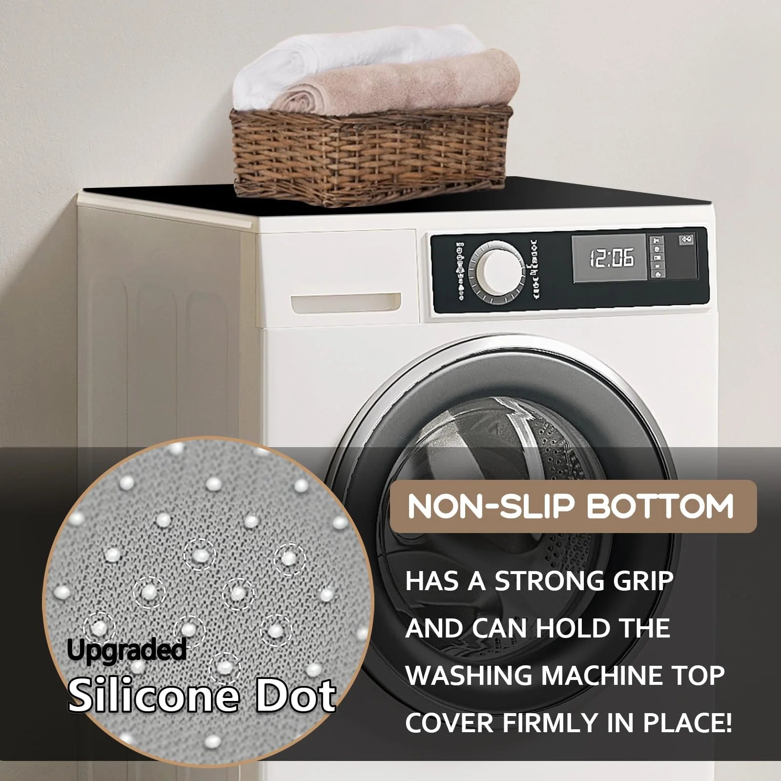 Anti-Slip Washer or Dryer Top Mat Cover, 27" x 31.5" Black I692