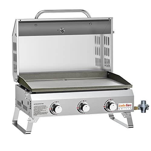 Portable Propane Gas Griddle 3-Burner with Foldable Cart & Side Table, Flat Top Gas Grill Griddle Stove with Lid, for Outdoor Cooking Patio Backyard Camping RV Tailgating Beach, GS310