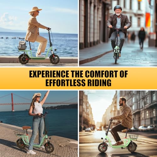 Electric Scooter with Seat, Long Range, Adjustable Handlebar, Dual Suspension J439