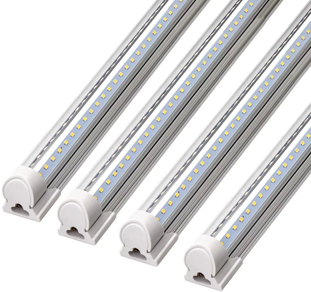 WAGEE 8FT LED Shop Light, 72W 9000LM 5000K, Daylight White, V Shape, Clear Cover, T8 Linkable Shop Lights, LED Tube Lights with Plug, 4 Packs