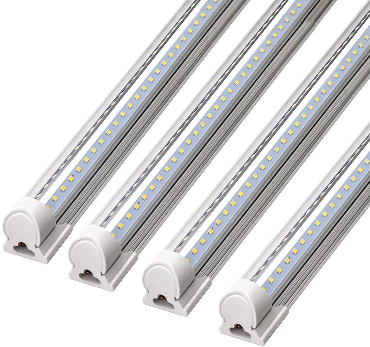 WAGEE 8FT LED Shop Light, 72W 9000LM 5000K, Daylight White, V Shape, Clear Cover, T8 Linkable Shop Lights, LED Tube Lights with Plug, 4 Packs
