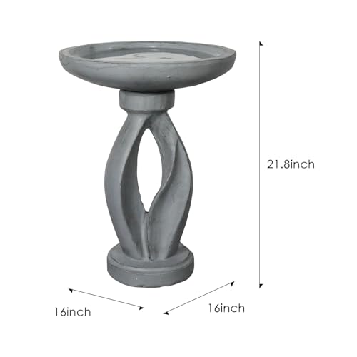 Wood-Look Concrete Bird Bath with Decorative Faux Bird A9133