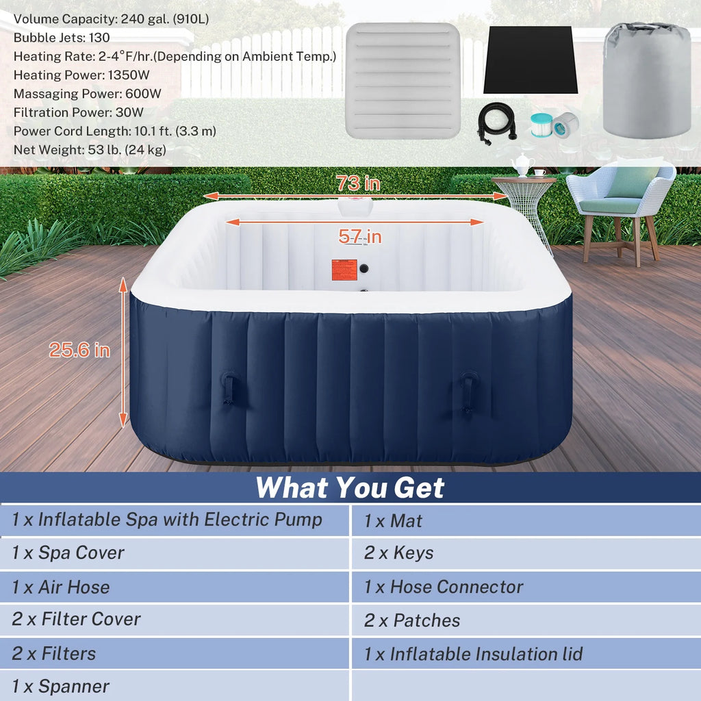 Inflatable Hot Tub for 6 Person, Portable Spa with Cover and Storage Bag U7248