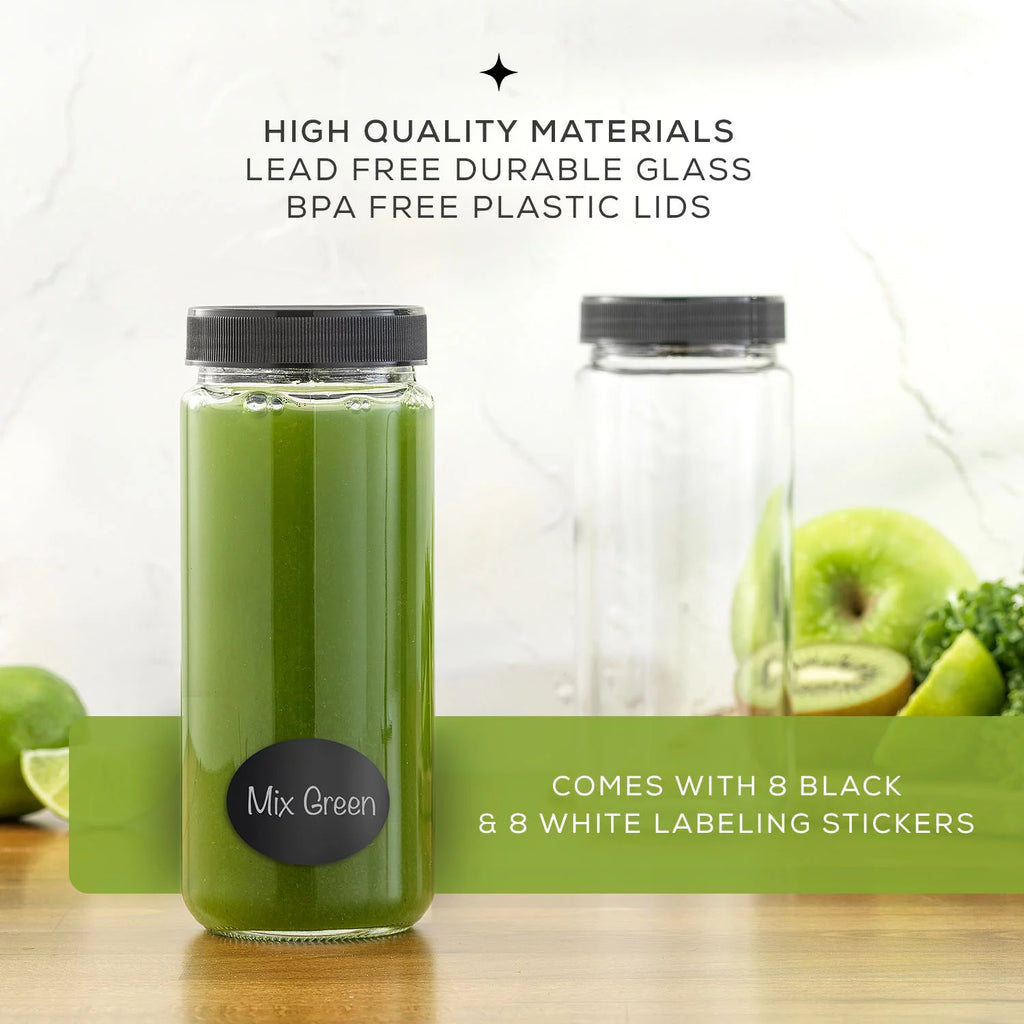 Glass Juice Bottles with Leakproof Lids, Set of 8 O1368