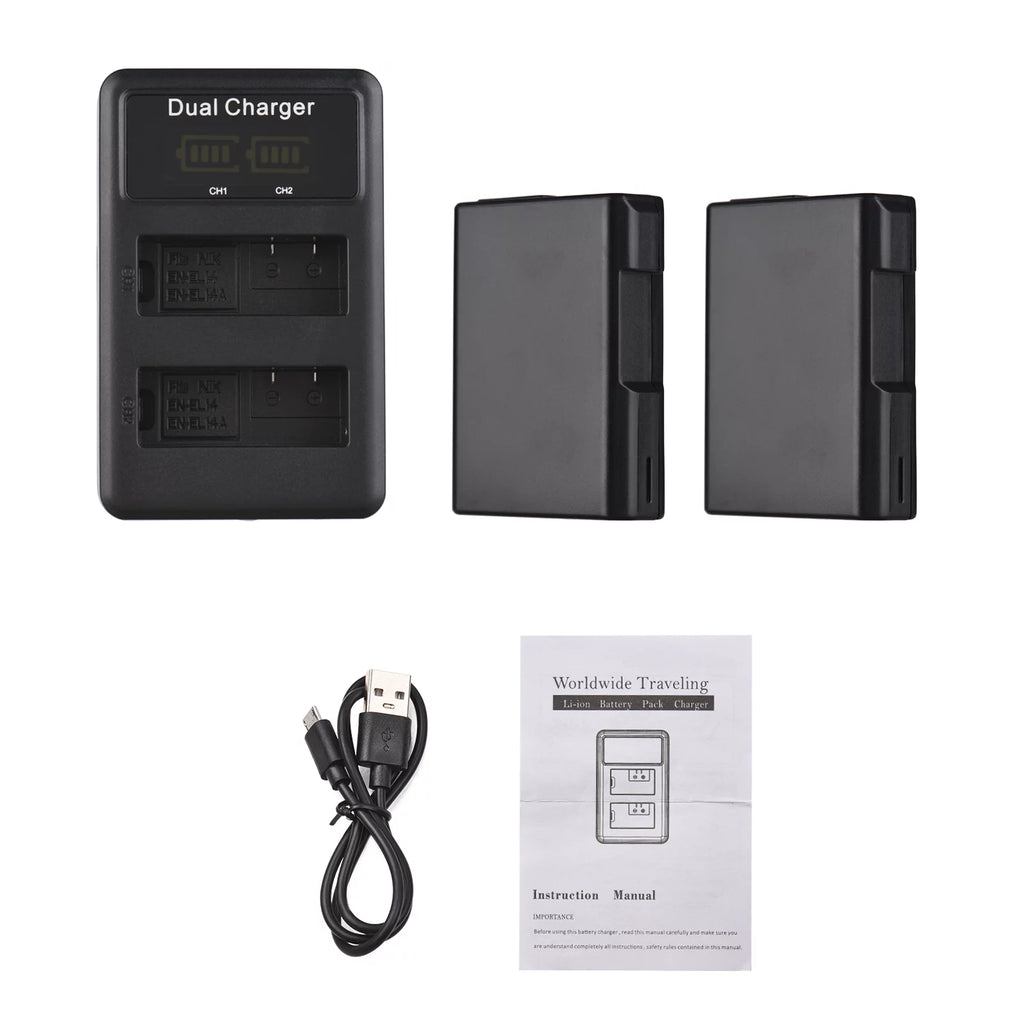 EN-EL14 Battery 2-Pack with USB Dual Channel Charger T7148
