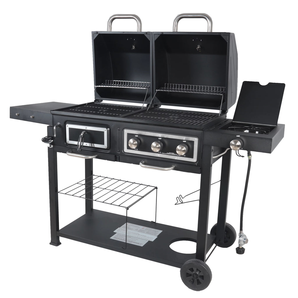 Dual Fuel Gas & Charcoal Combo Grill, Black with Stainless G725379