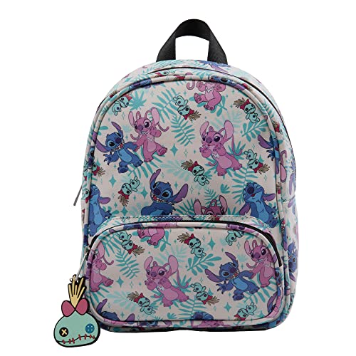Disney 100 Mini Backpack Purse with Multi Character Allover Print & Molded Metal Logo Charm, 10.5 Inch, Adjustable Straps, Faux Leather
