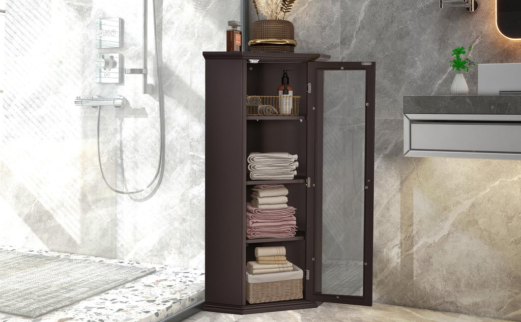 Corner Bathroom Cabinet with Glass Door, MDF Painted Finish Q939