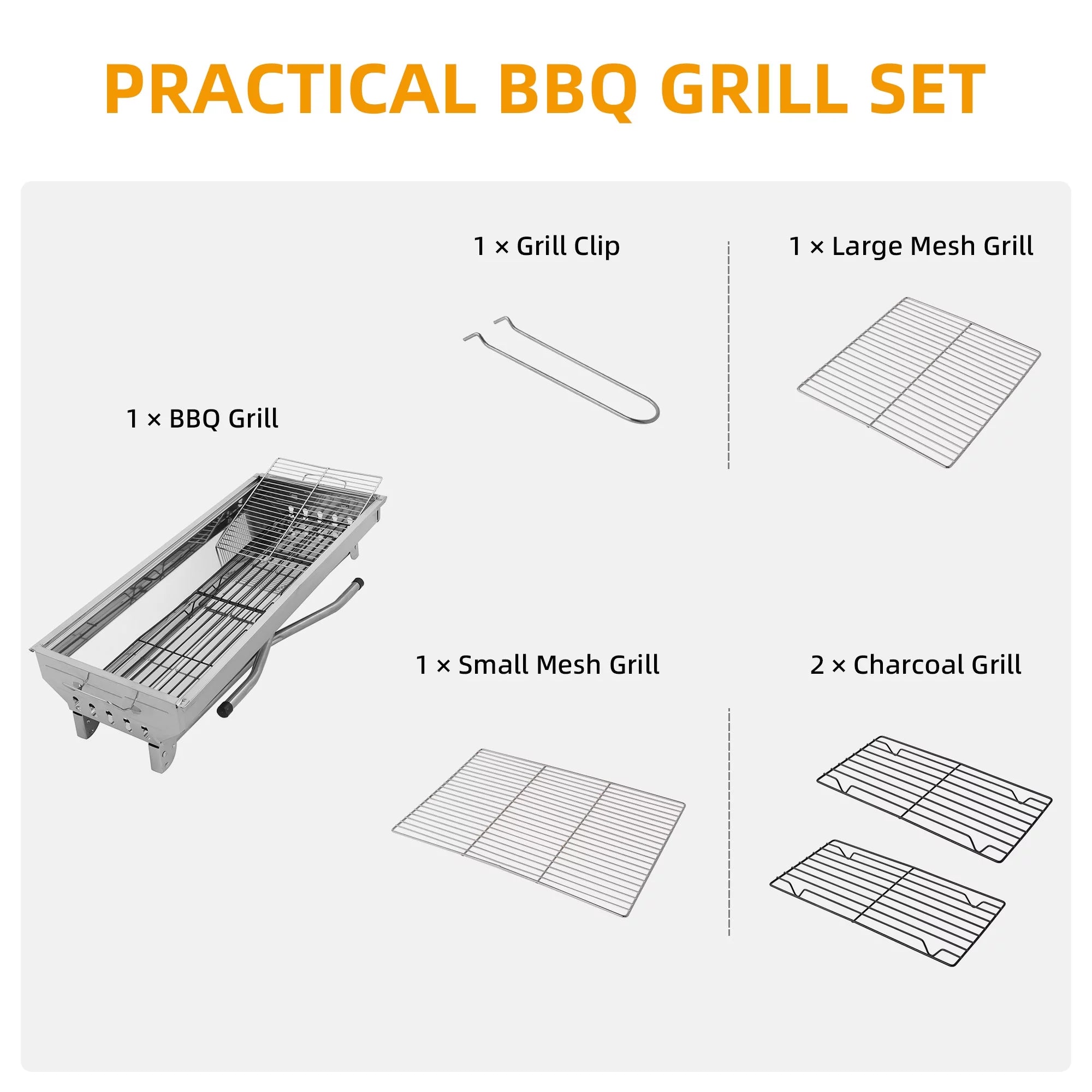 Outdoor Barbecue Portable Charcoal Grill, Stainless Steel, Foldable Y414362