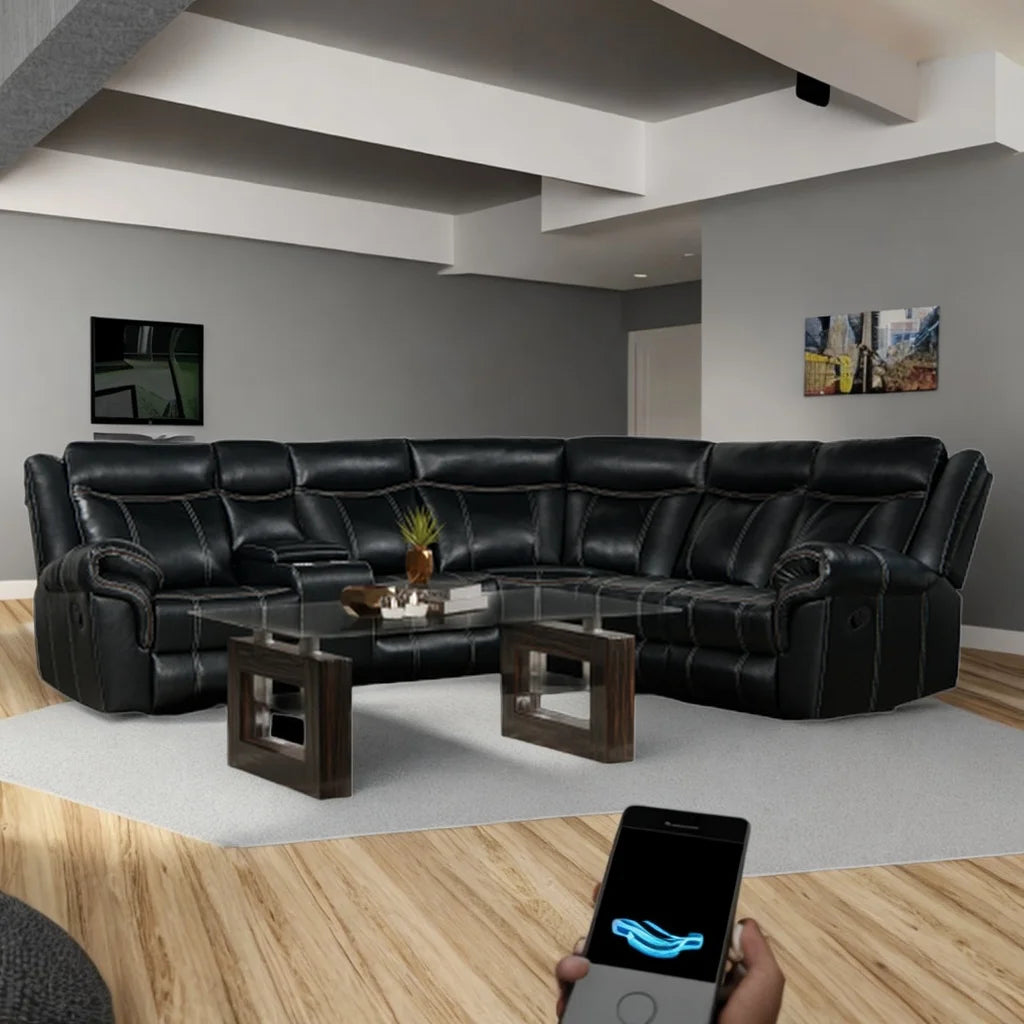 Manual Recliner Sofa with Cup Holder and USB Ports for Home Theater J63899