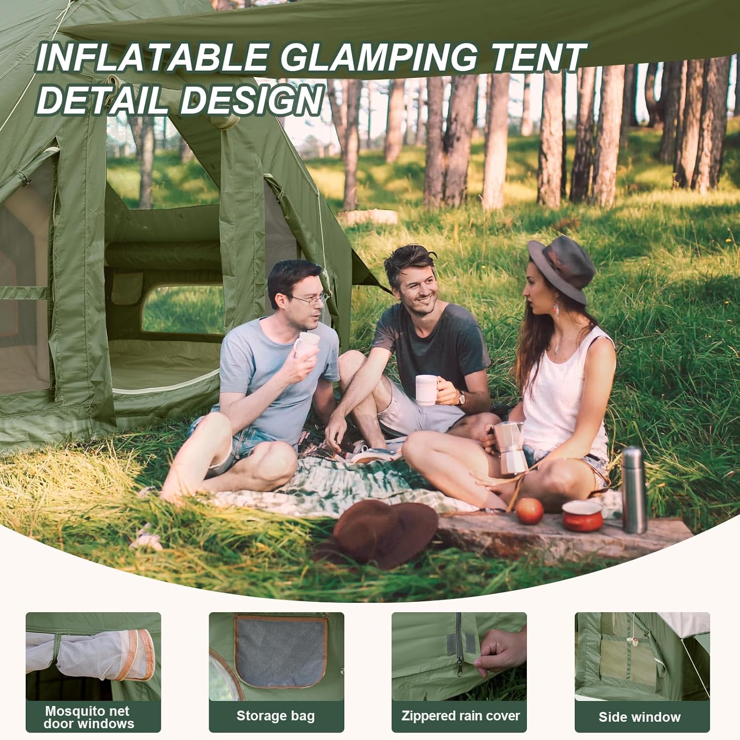 Inflatable Camping Tent with Pump, Stove Jack, 4-6 Person, Waterproof B654