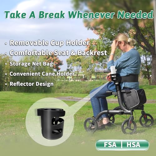 Rollator Walker with Seat, Lightweight Folding Walker with Brakes and Cup Holder U2130