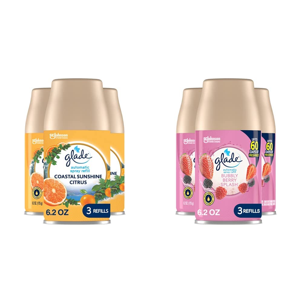 Glade Automatic Spray Air Fresheners for Home (Coastal Sunshine Citrus + Bubbly Berry Splash)