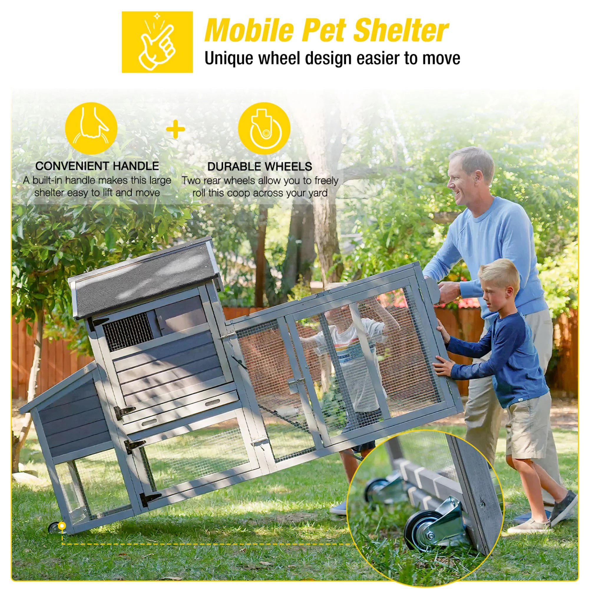Wooden Chicken Coop with Wheels for 4 Chickens H8099