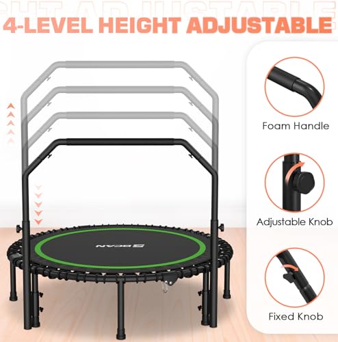 Foldable Mini Trampoline with Adjustable Foam Handle for Indoor Workout M8038