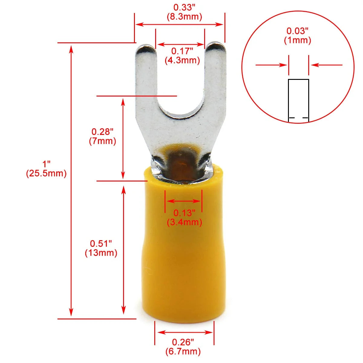 Insulated Fork Spade Wire Connector Crimp Terminal 12-10 AWG, Pack of 100 J921