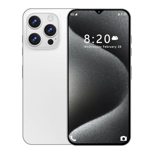 I15ProMax Unlocked Cell Phones,5G Smartphone,Android 13 Cell Phones,Snapdragon 8Gen2 8GB+256GB 6.7" HD Screen 13MP+50MP 6800mAh,Support Dual SIM|Fingerprint Lock|GPS|Face ID (A, White)