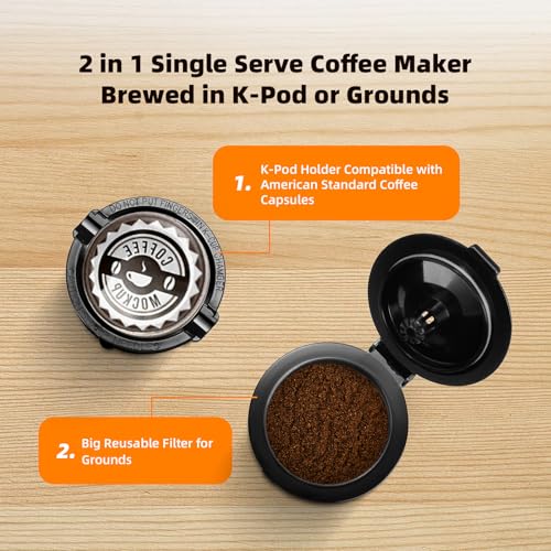 Single Serve Coffee Maker for K Cup and Ground Coffee, 6 to 12 oz Brew Sizes, Black D464070