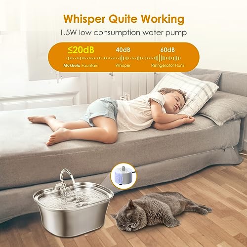 Stainless Steel Cat Water Fountain with Water Level Window E1507
