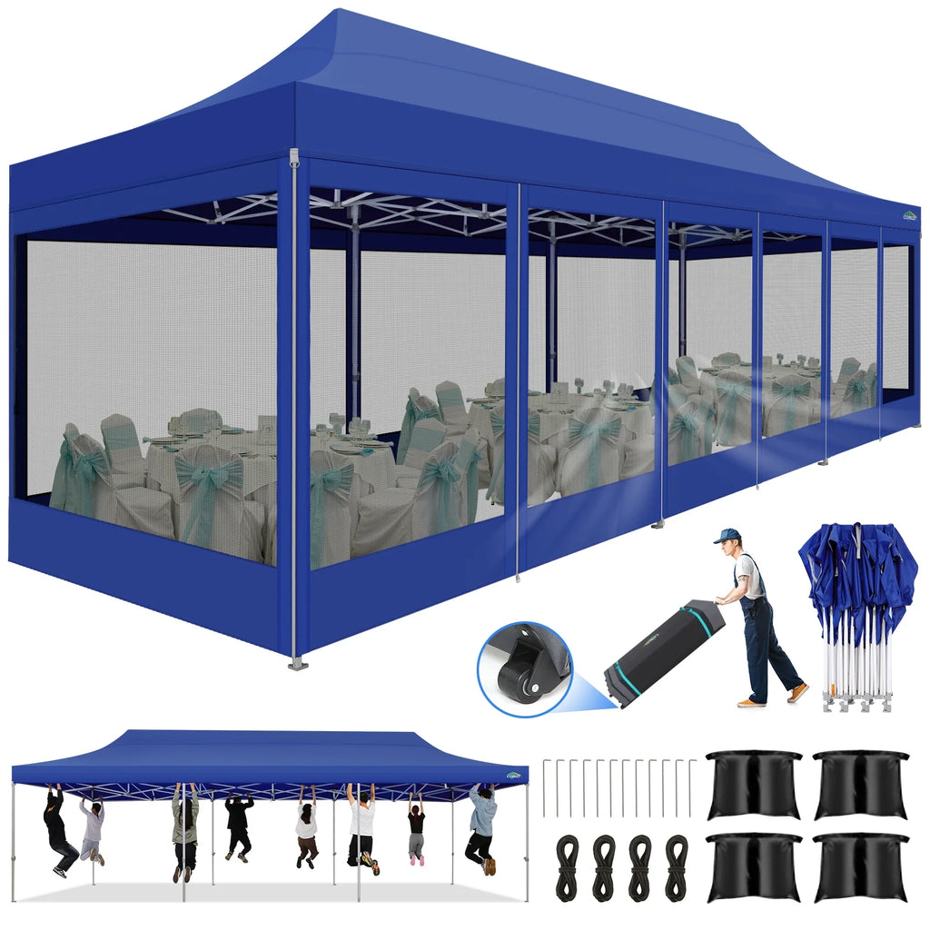 10x30 Pop Up Canopy Tent with Netting and Sidewalls, Waterproof, Outdoor Party Gazebo G34362