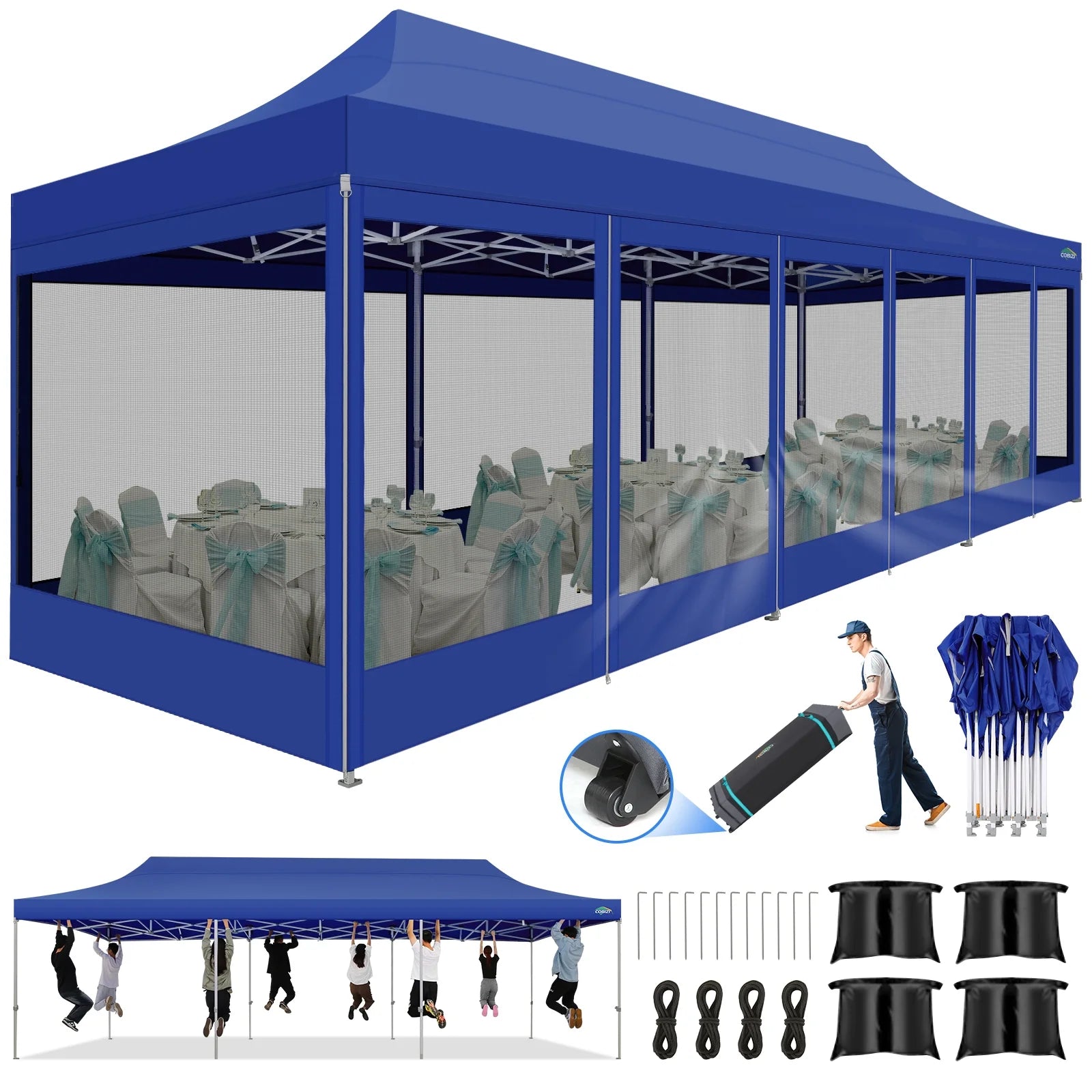 10x30 Pop Up Canopy Tent with Netting and Sidewalls, Waterproof, Outdoor Party Gazebo G34362