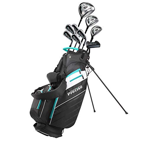 Precise AMG Men's Complete Golf Clubs Package Set Includes Titanium Driver, S.S. Fairway, S.S. Hybrid, S.S. 6-PW Irons, Putter, Bag, 3 H/C's Right Hand - Choose Size!
