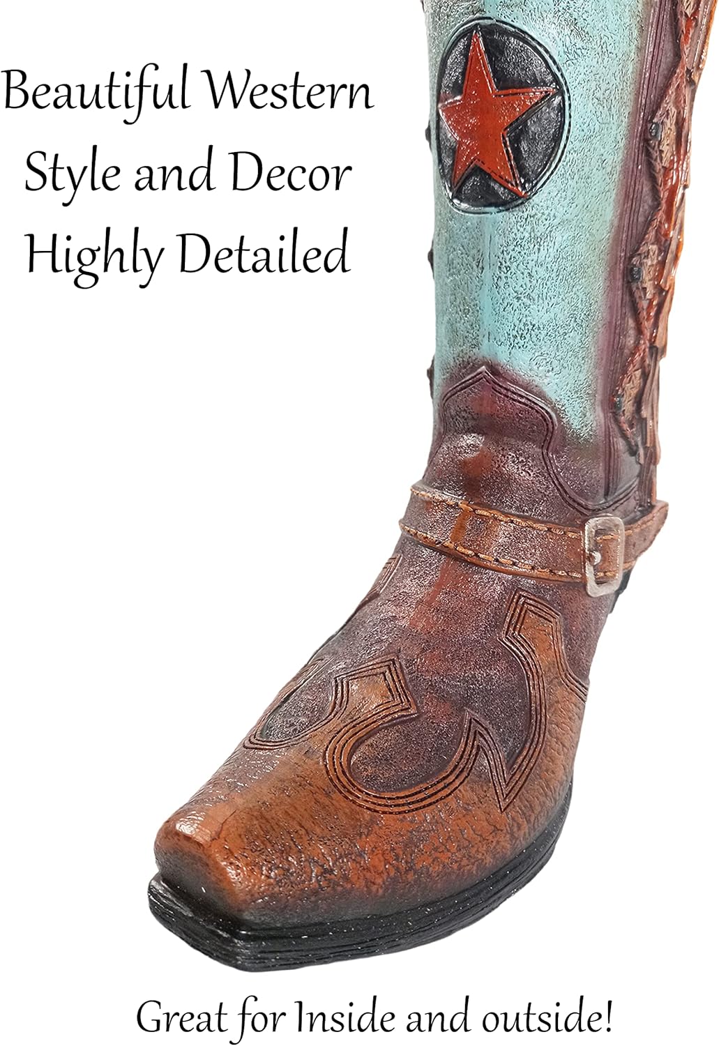 Teal Brown Cowboy Boot Flower Vase 12 Inch U157