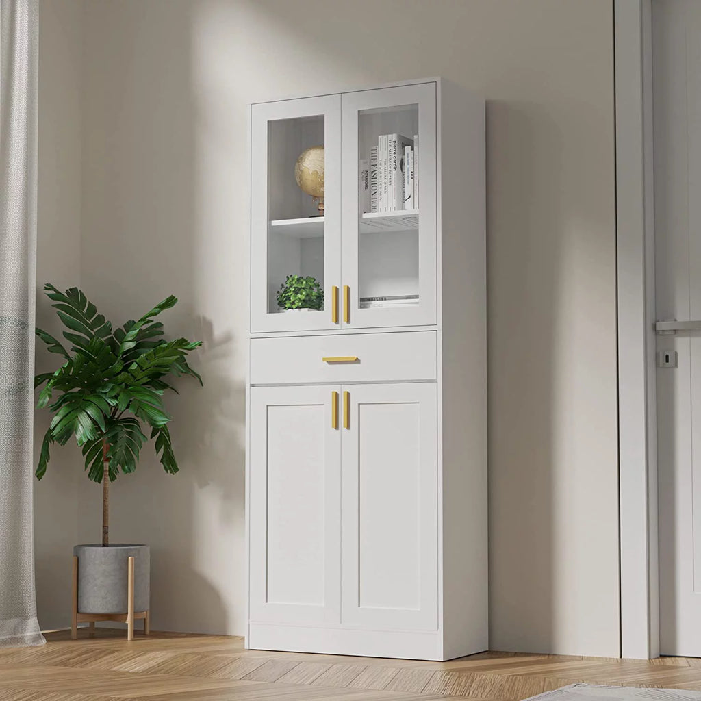 White Display Cabinet with Acrylic Glass Doors and Drawer T342899