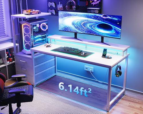 Gaming Desk with USB Charging Ports and LED Light T9380