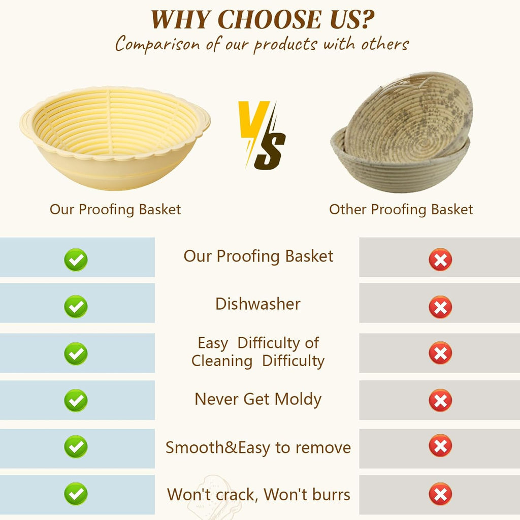 Sourdough Bread Proofing Basket Set of 2, Round 9" & Oval 10" B995110