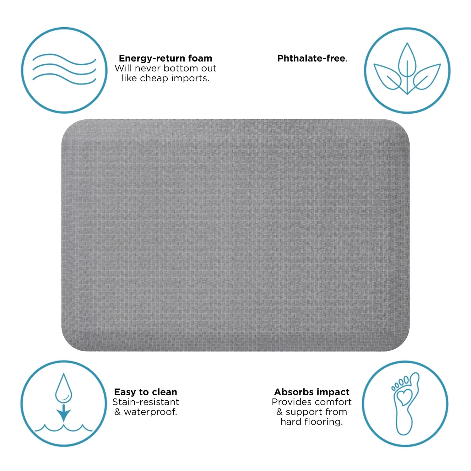 Flatweave Kitchen Floor Mat, Light Gray, 20" x 30" H533965