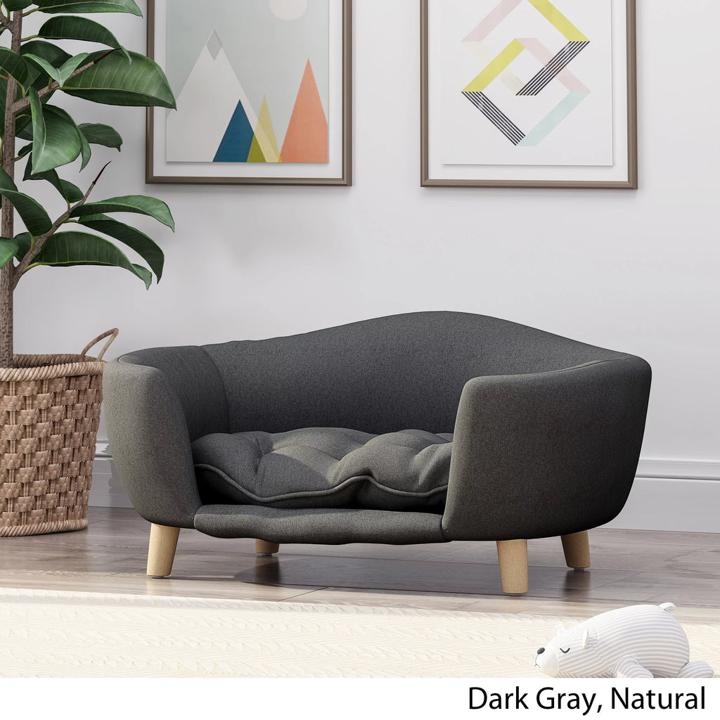 Mid Century Small Plush Pet Bed, Dark Gray and Natural I958