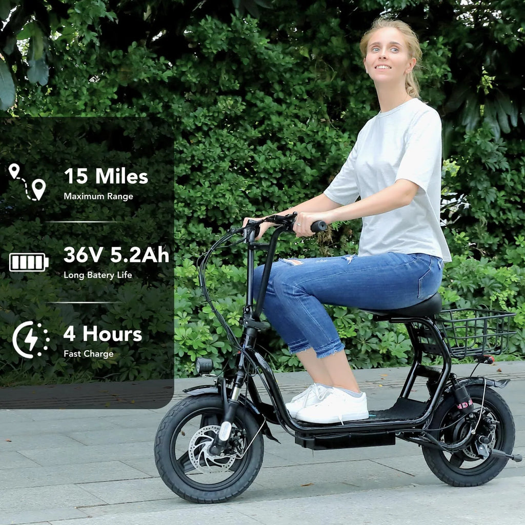 Electric Scooter with Seat, 14" Off-Road Tires, Folding, Black V1954
