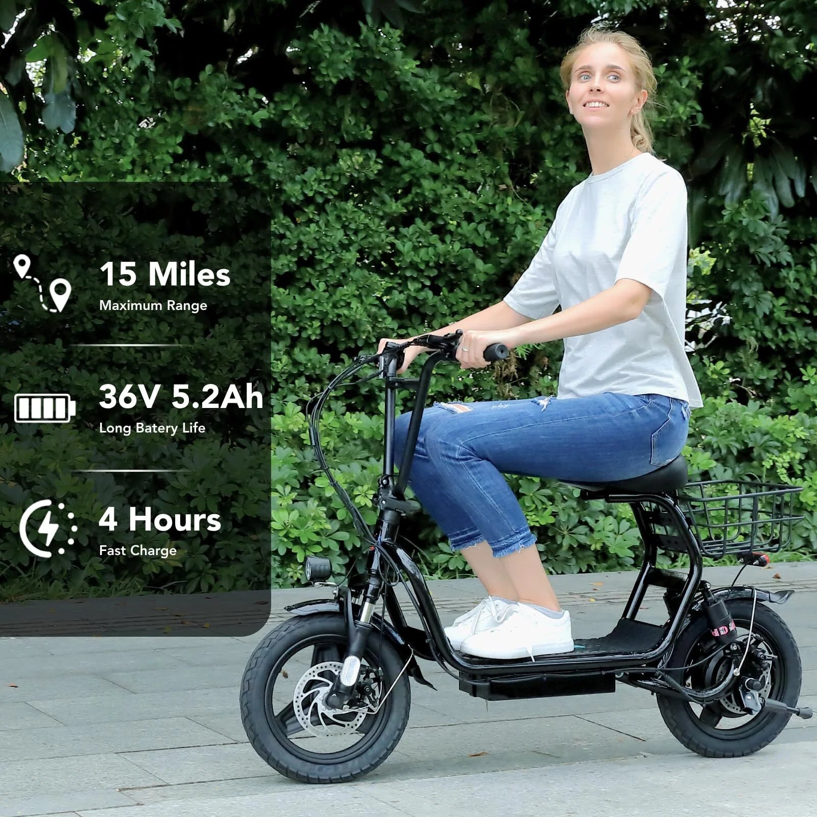 Electric Scooter with Seat, 14" Off-Road Tires, Folding, Black V1954
