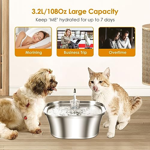 Stainless Steel Cat Water Fountain with Water Level Window E1507