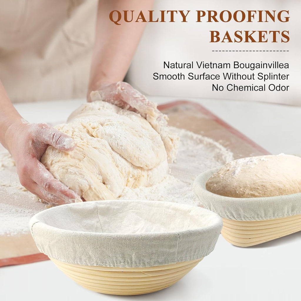 Sourdough Bread Proofing Basket Set with Liner, Lame, Dough Scraper and Brush D15411