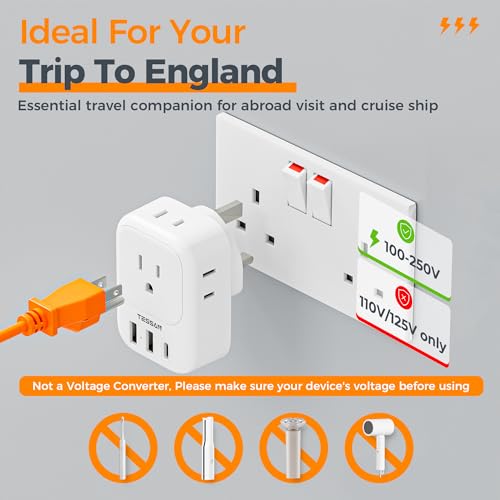 Travel Plug Adapter USB C with 4 AC Outlets and 3 USB Ports U95340