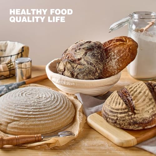 Bread Proofing Basket Set with Linen Liner, Dough Whisk, Scraper, and Basting Brush R25220