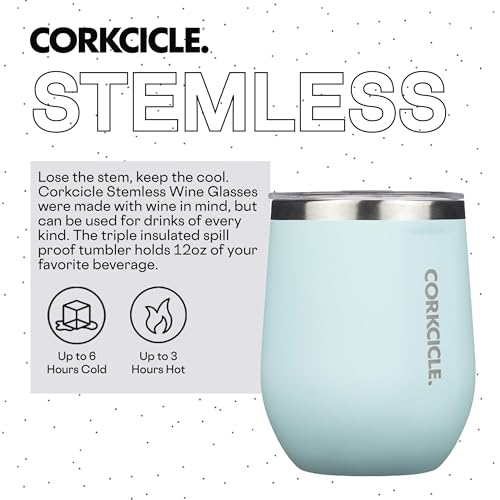 Insulated Stemless Wine Glass Tumbler, 12 oz, Stainless Steel, Powder Blue T624