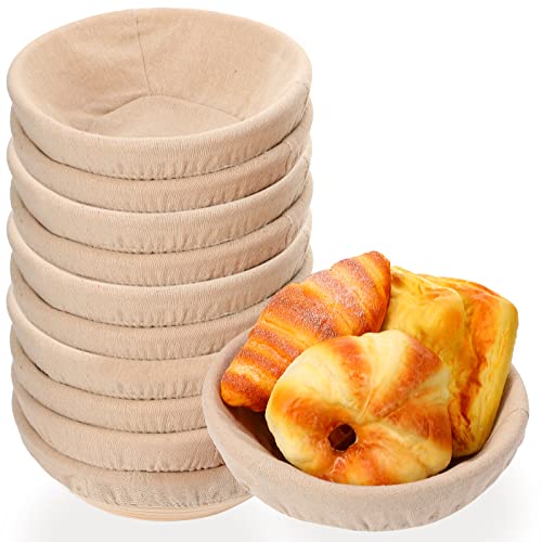 Patelai 10 Pieces Banneton Bread Proofing Basket Round Sourdough Proofing Basket Banneton Basket Dough Proofing Bowl with Liners and Scrapers for Home Making Bread Bakers Baking (8.5 Inch)