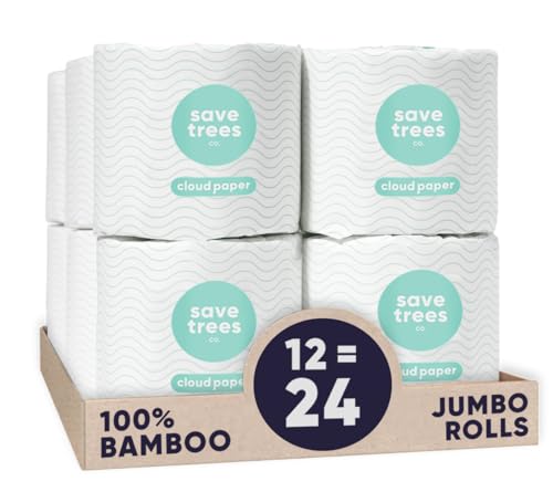 Cloud Paper | Save Trees Co. Bamboo Toilet Paper -24 Rolls Of Septic Safe Organic Toilet Paper 3-ply, 300 Sheets Per Roll - PFAs Free, FSC Certified, Plastic & Chemical Free - For Home, Boat & RV Use