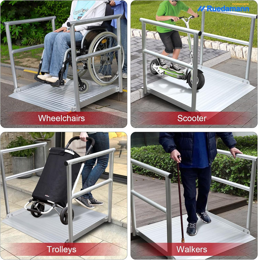 Aluminum Wheelchair Ramp with Handrails, 600 Lbs Capacity, Non-Slip N895392