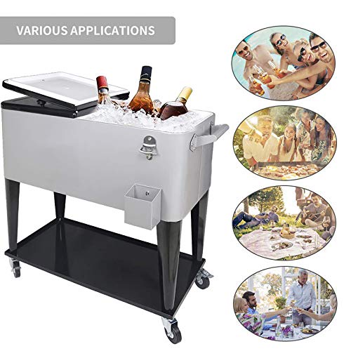 80 Quart Rolling Ice Chest Cooler Cart with Wheels and Handle B142940