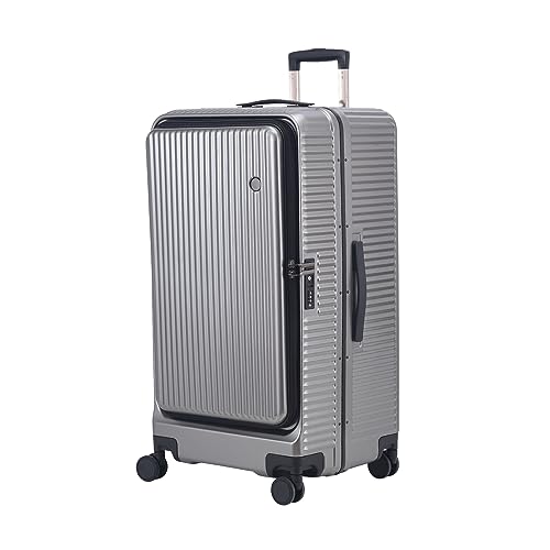 29 Inch Aluminum Checked Luggage with Side Opening Zipper, 40 * 37 * 77cm, 113L, Lightweight Hardshell ABS+PC Suitcase with TSA Lock, 360° Universal Wheels, White