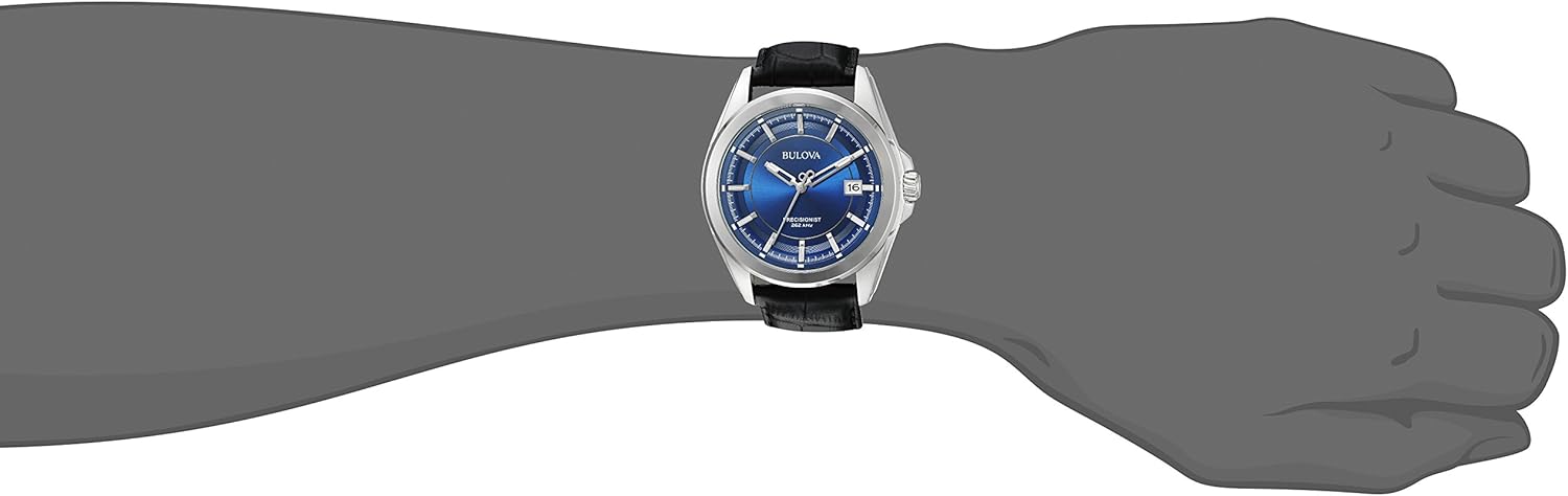 Men's Precisionist Stainless Steel Watch with Black Leather Strap and Blue Dial P936
