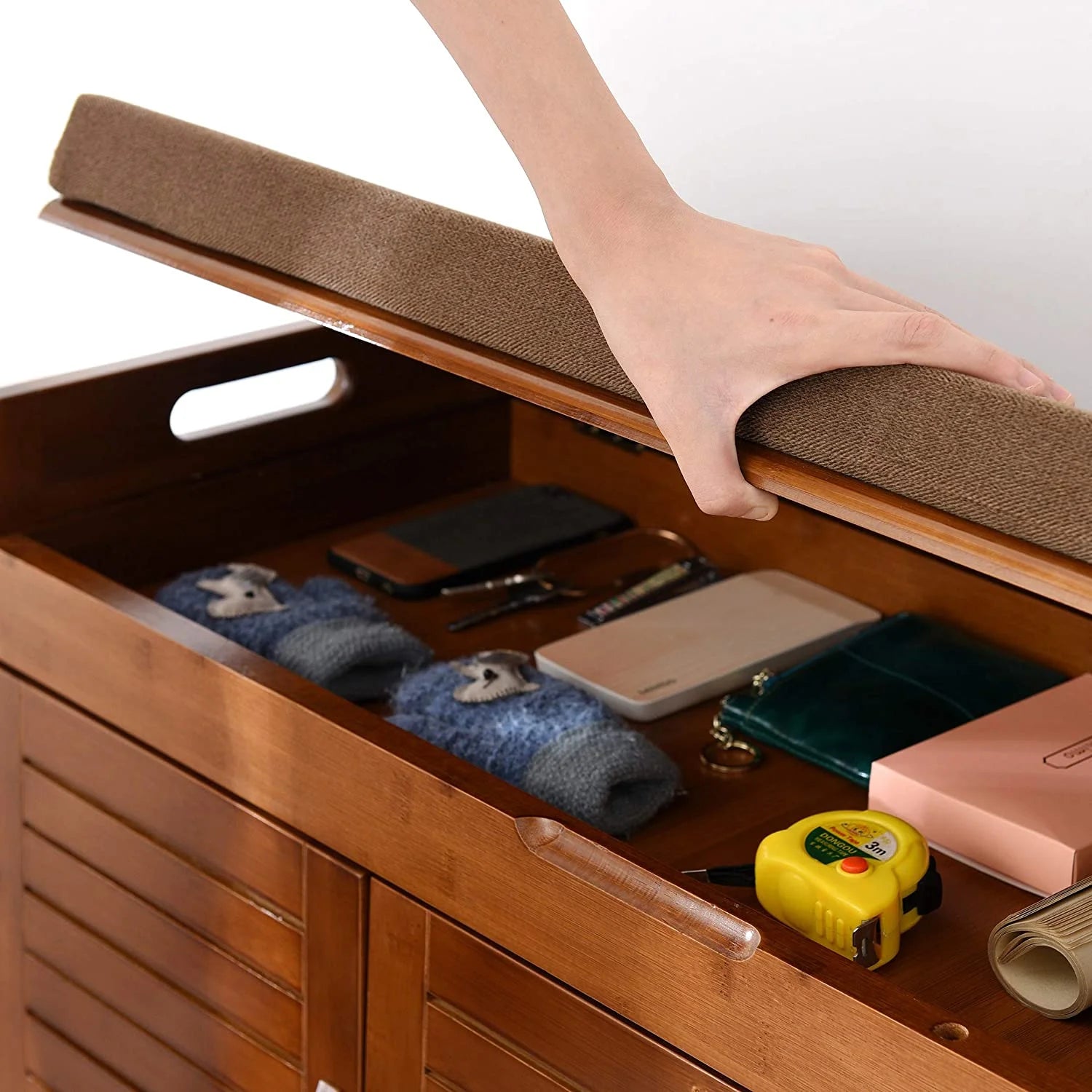 Shoe Storage Bench with Detachable Cushion and Hidden Compartment V756